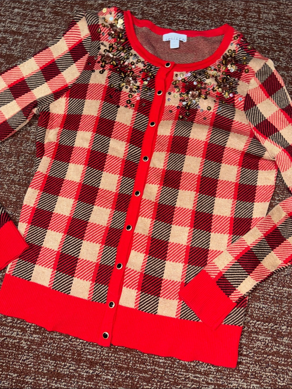 Charter club paid cardigan lightweight embellished collar classes preppy sweater